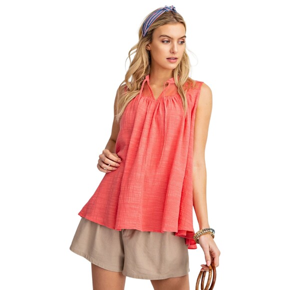 Easel swing tank top with sheer detail coral size small - Picture 10 of 12